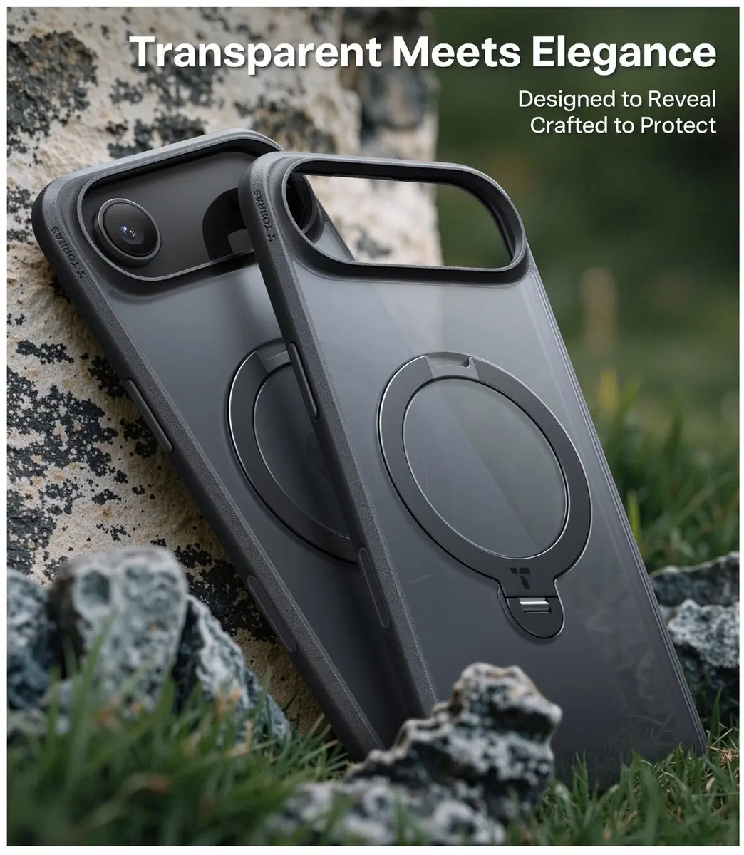 Torras UPro Ostand Spin Hoesje iPhone Air - MagSafe 360° Draaibaar - Zwart