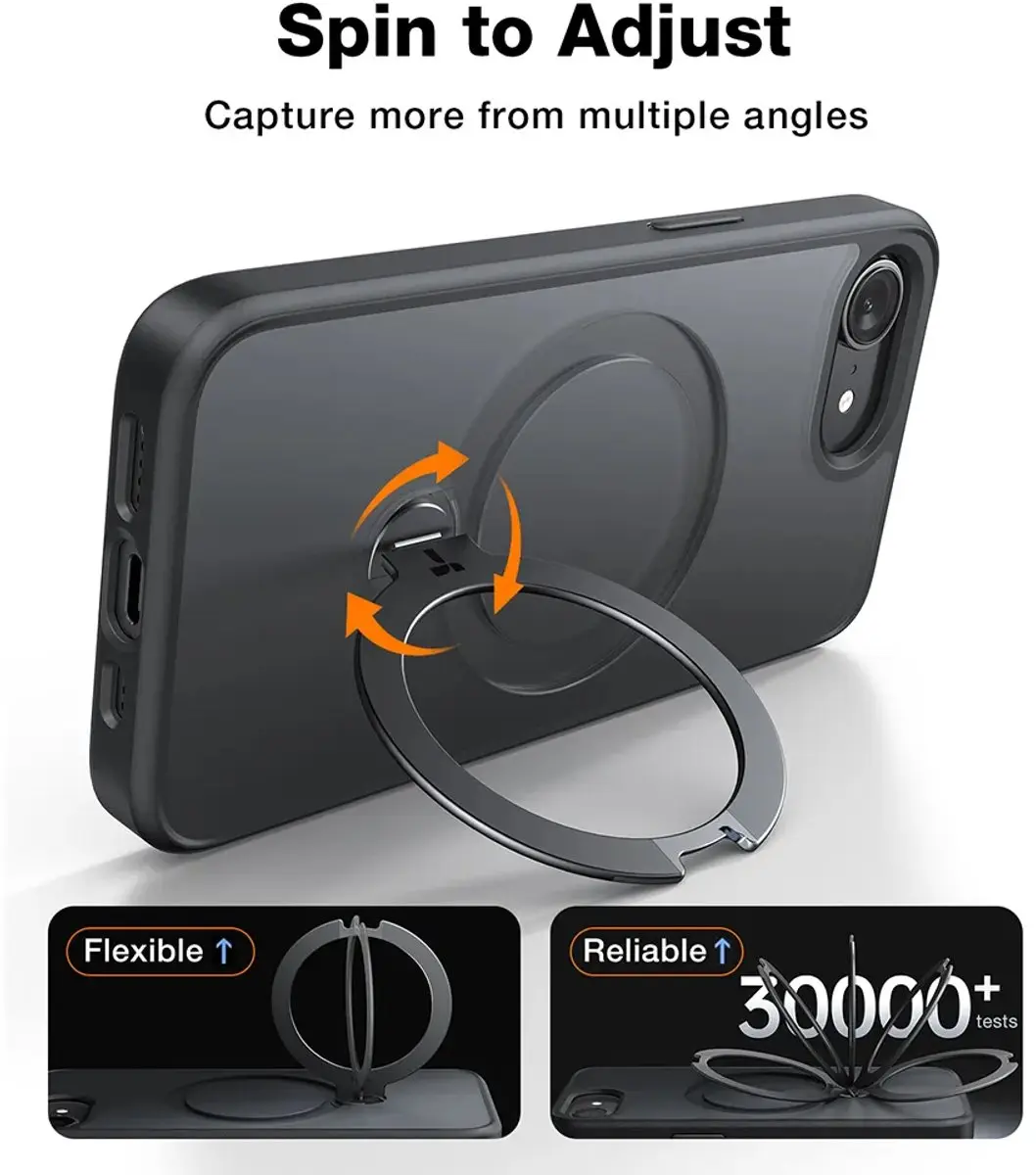Torras UPro Ostand Spin Hoesje iPhone 16/17 - MagSafe/Zwart