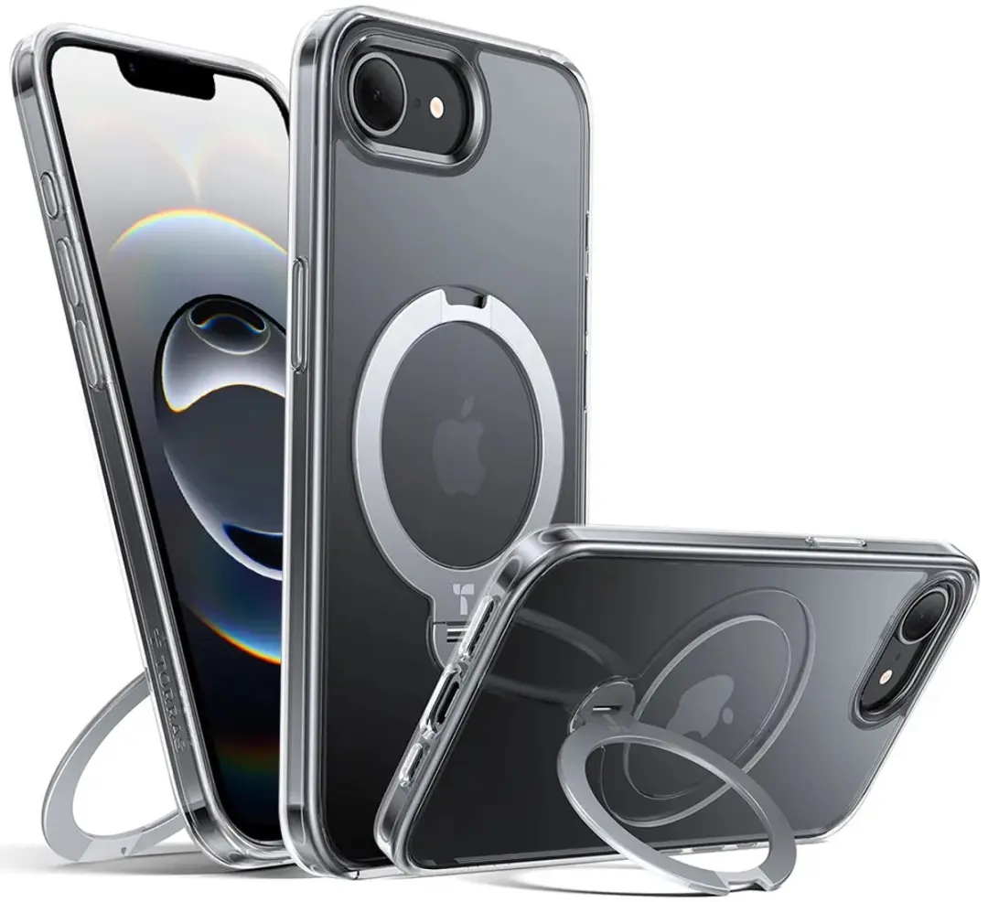 Torras UPro Ostand Spin Hoesje iPhone 16e - MagSafe/Qi2 - Transparant