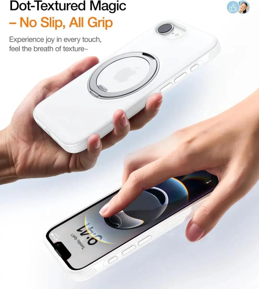 Torras UPro Ostand Spin Hoesje iPhone 16e - MagSafe/Qi2 - Transparant