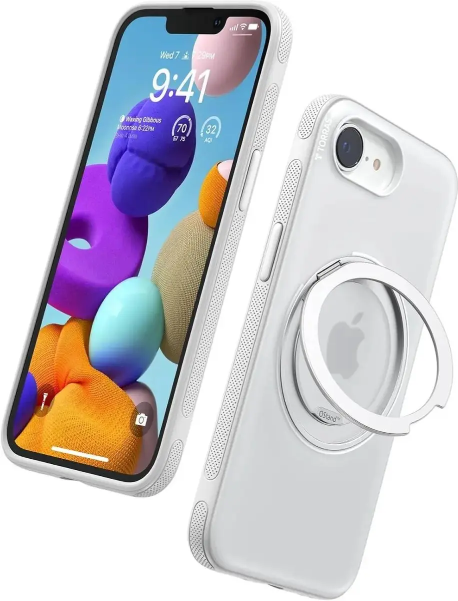 Torras UPro Ostand Spin Hoesje iPhone 16e - MagSafe/Qi2 - Transparant