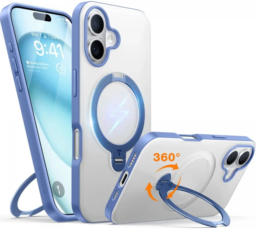 Torras UPro Ostand Spin Hoesje iPhone 16 - Blauw - MagSafe