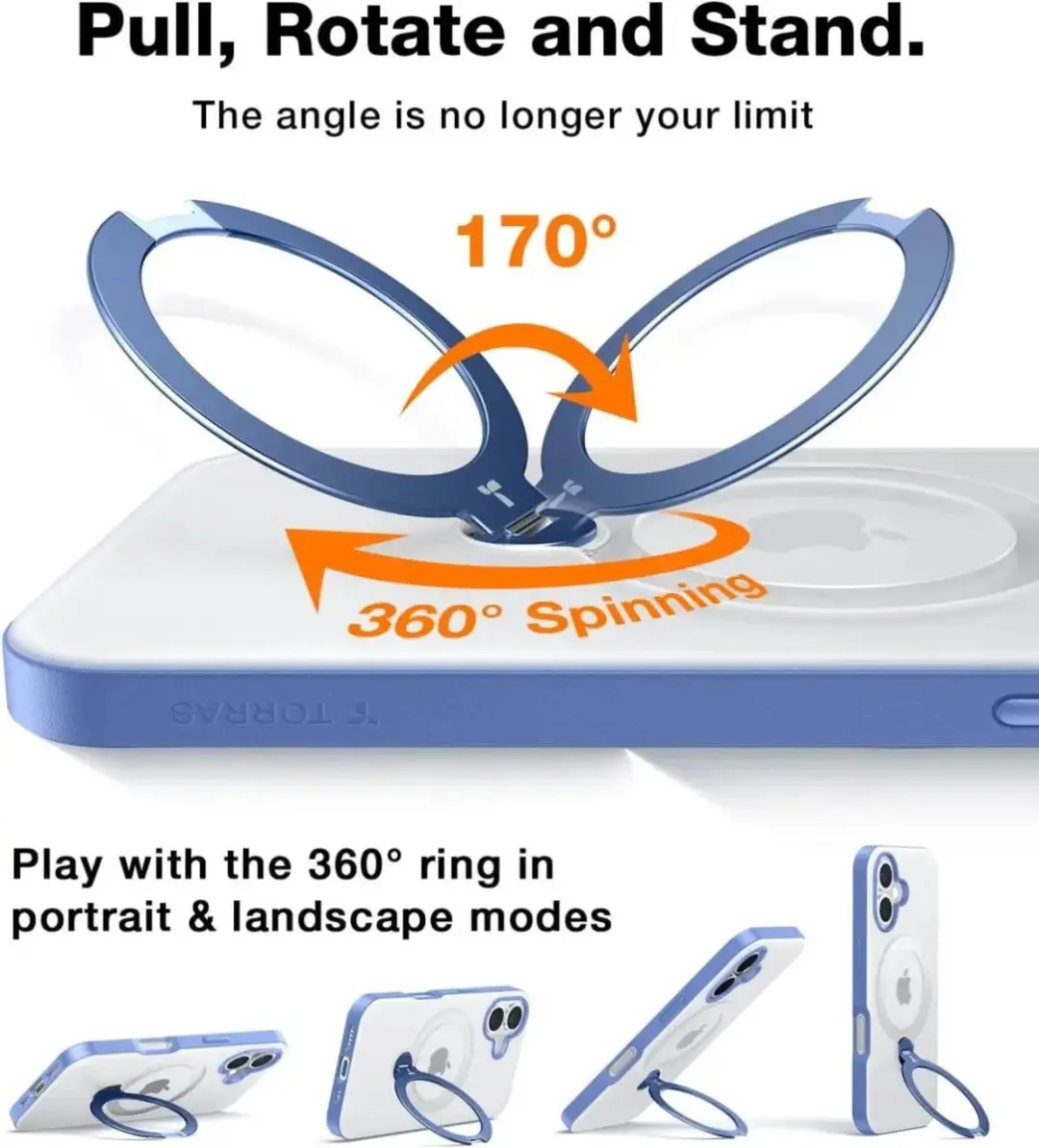 Torras UPro Ostand Spin Hoesje iPhone 16 - Blauw - MagSafe