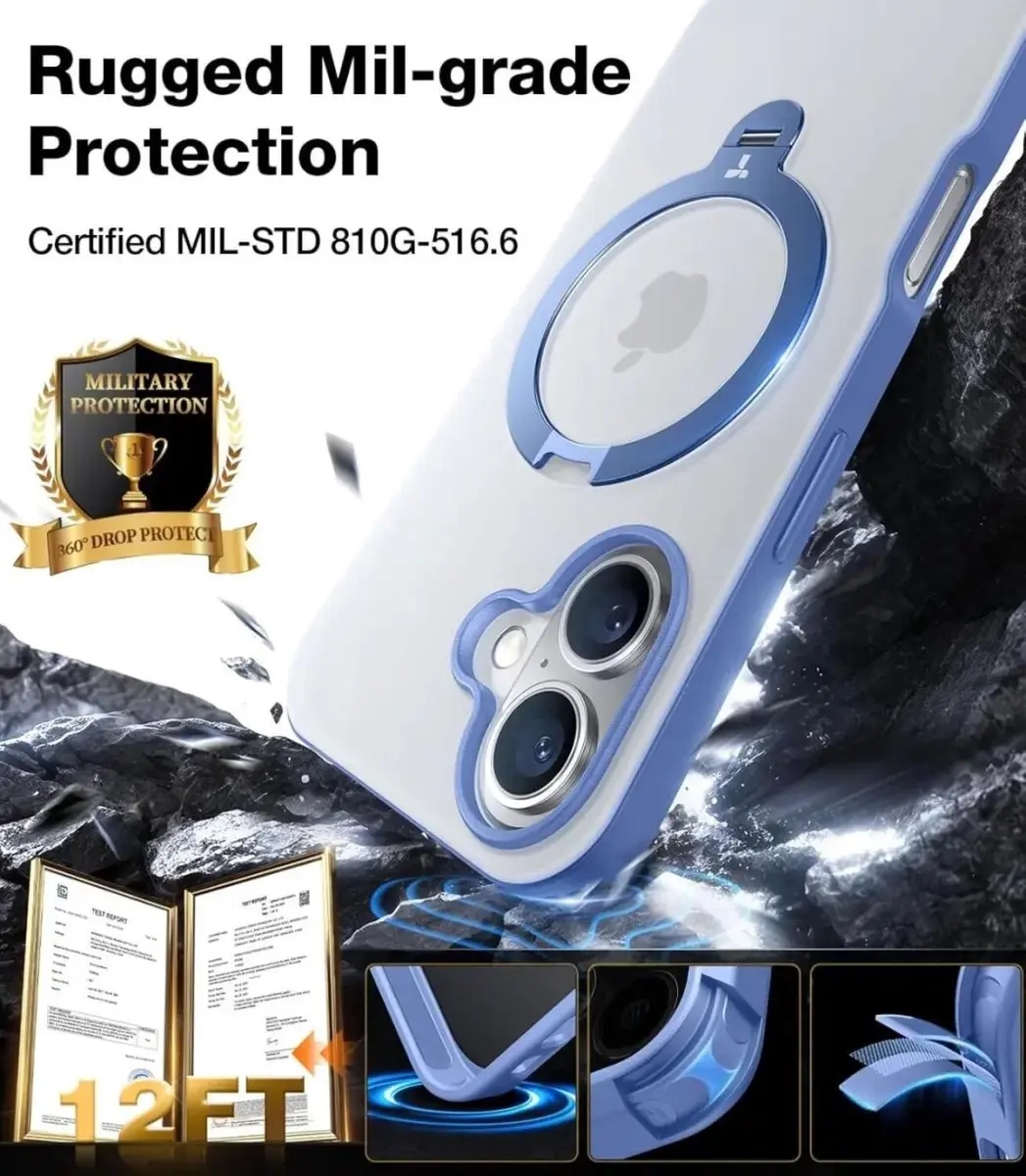 Torras UPro Ostand Spin Hoesje iPhone 16 - Blauw - MagSafe