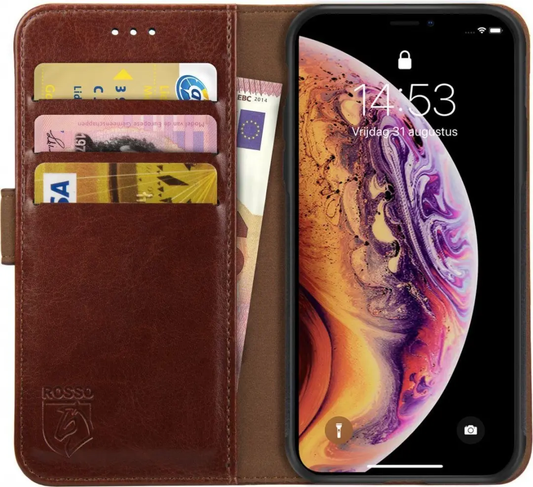 Rosso Element Hoesje iPhone XS - 3 Pasjes - Bruin