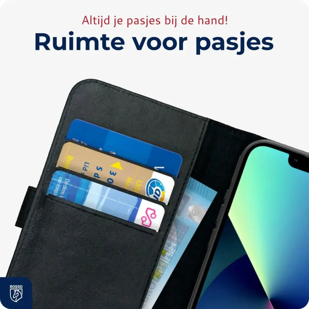 Rosso Deluxe Book Case iPhone 13 - 3 Pasjes - Zwart