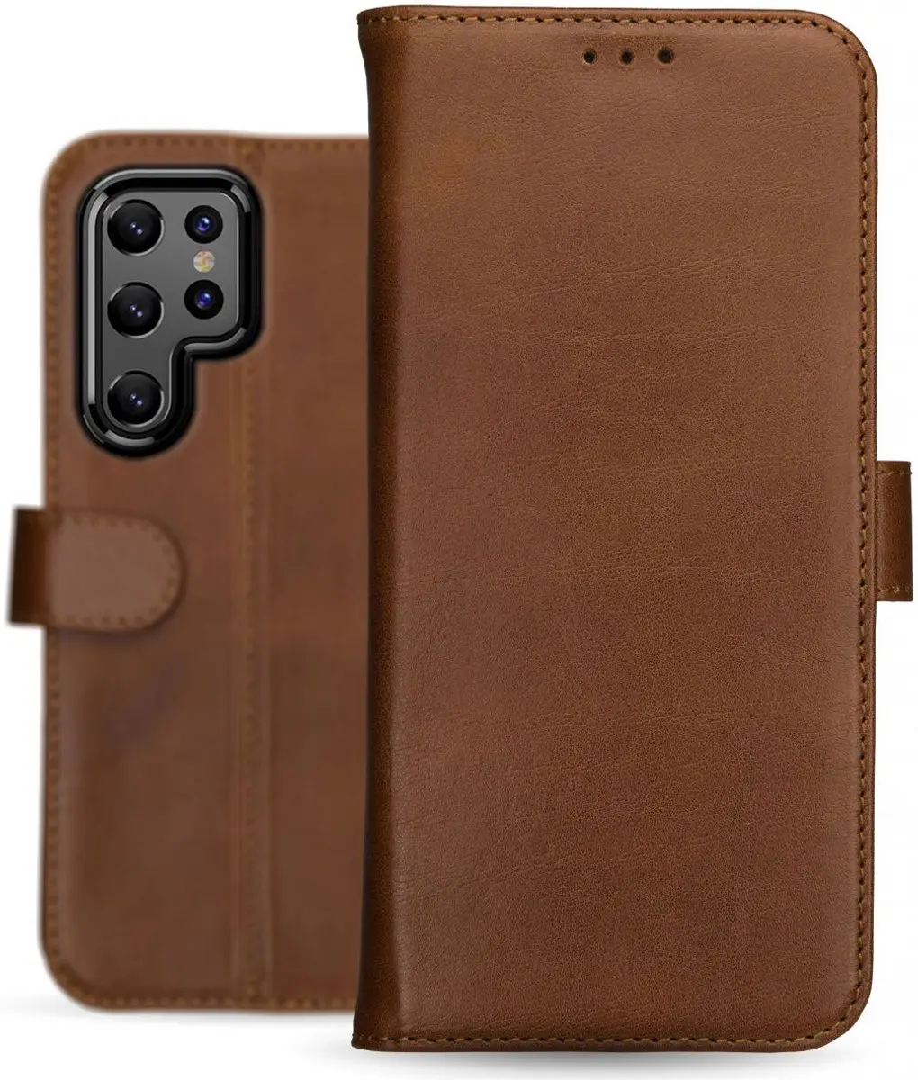 Rosso Deluxe Book Case Samsung Galaxy S22 Ultra - 3 Pasjes Bruin