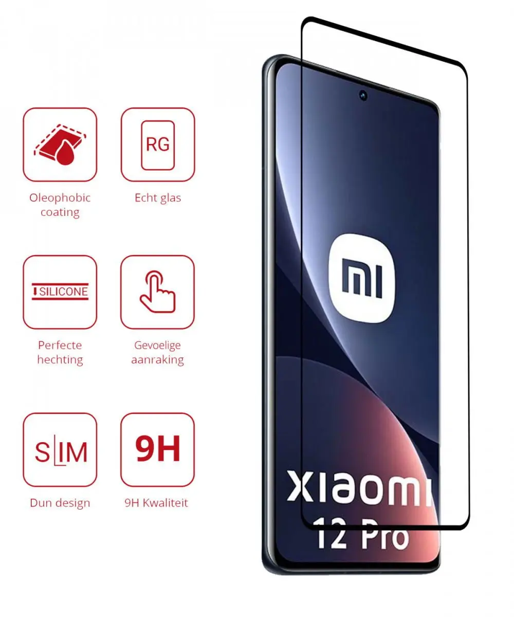 Rosso Xiaomi 12 Pro 9H Tempered Glass Schermbeschermer - Zwart