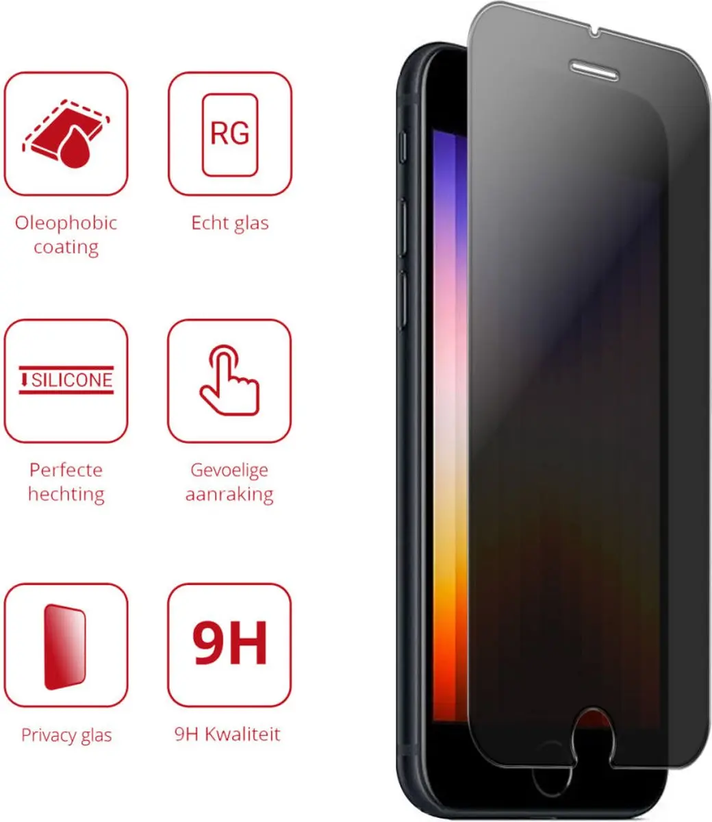 Rosso 9H Privacy Screen Protector iPhone SE (2020/2022) - 9H Gehard Glas