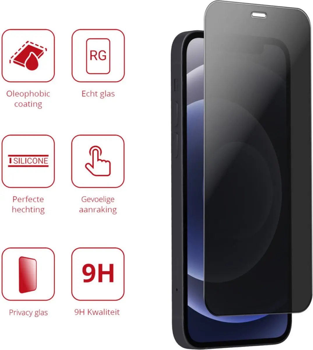 Rosso iPhone 12/12 Pro 9H Privacy Glas - 1 Stuk