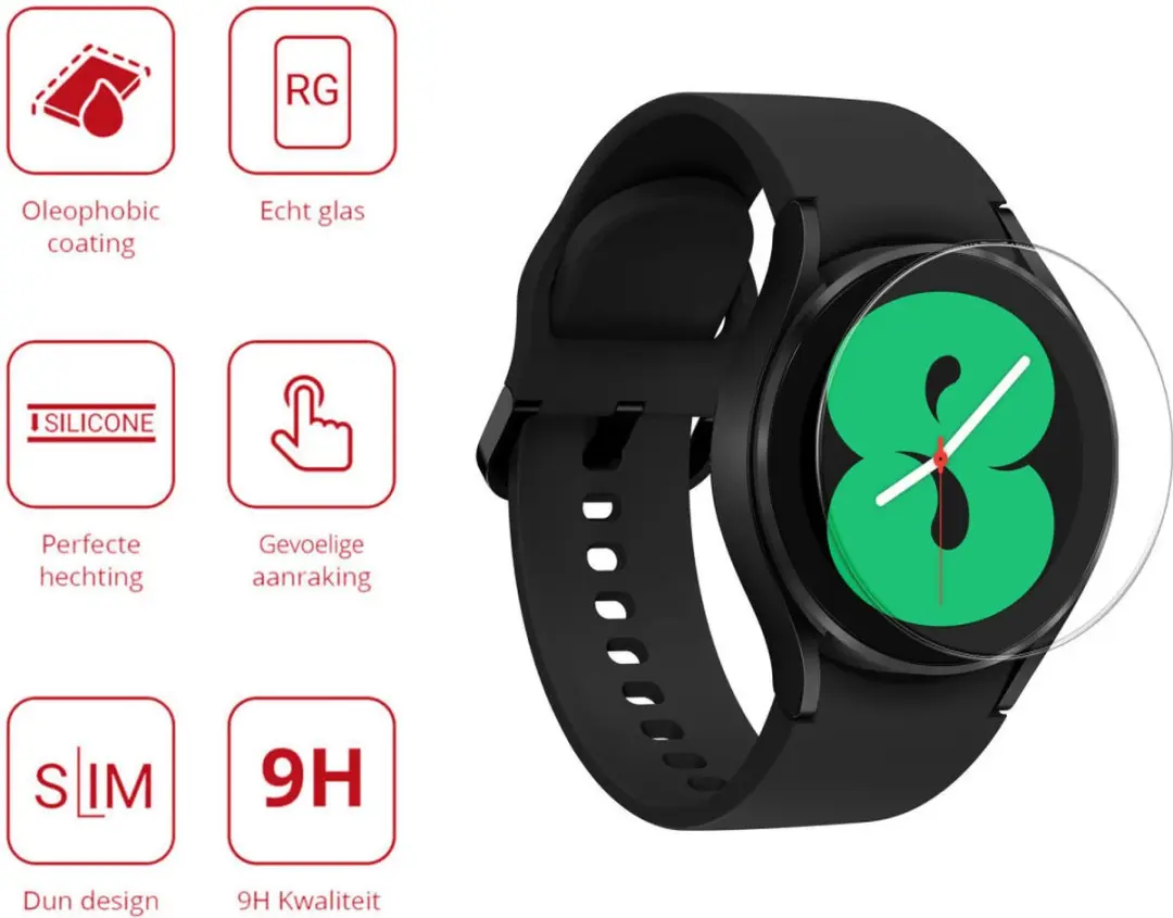 Rosso 9H Tempered Glass Screen Protector Samsung Galaxy Watch 4 40mm - Transparant/Red