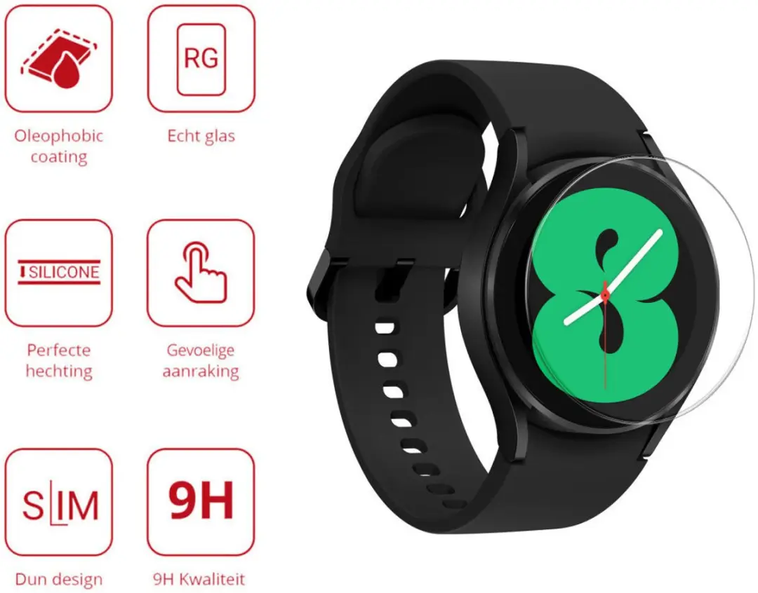 Rosso 9H Tempered Glass Screen Protector Samsung Galaxy Watch 4 44mm - Transparant/Red