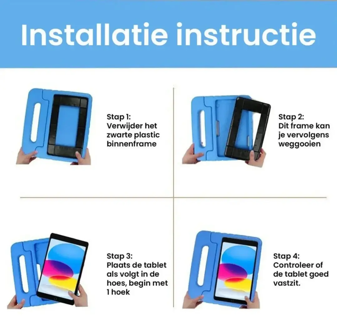 HappyCase Kinder Tablethoes iPad 10/11 Blauw - met Handvat