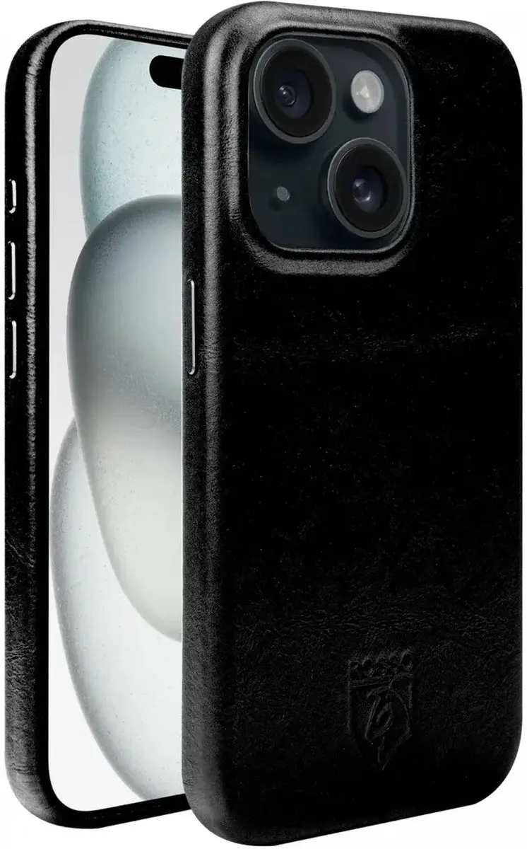 Rosso Elite 185765 Hoesje iPhone 15 - Echt Leer - Zwart