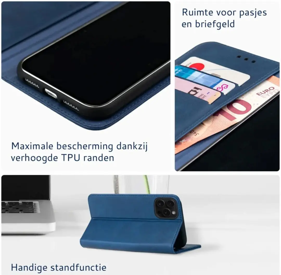 Rosso Element Wallet Book Case iPhone 16 Pro Max - 3 Pasjes - Blauw