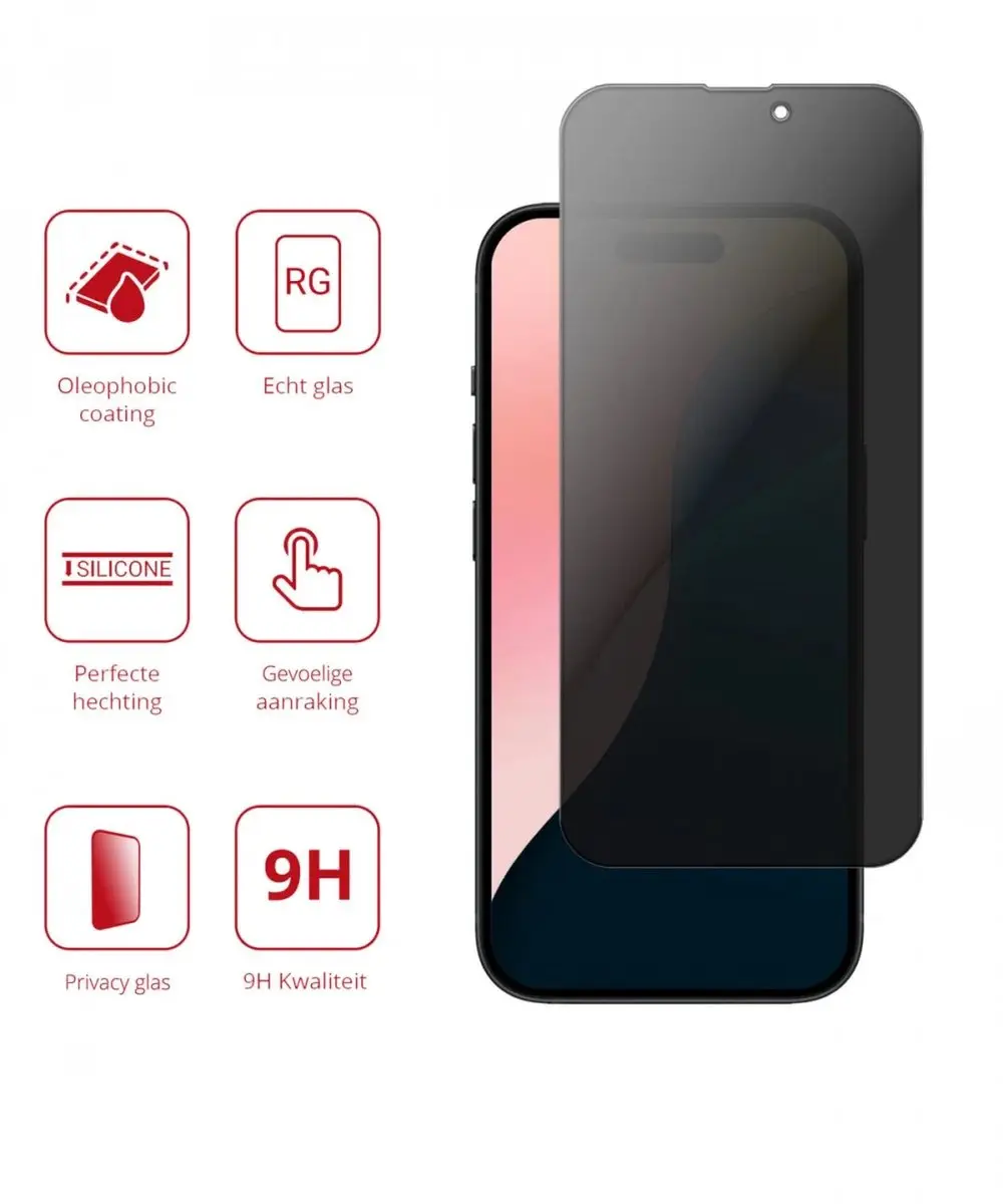Rosso Privacy Screen Protector iPhone 16 Plus - 9H Gehard Glas