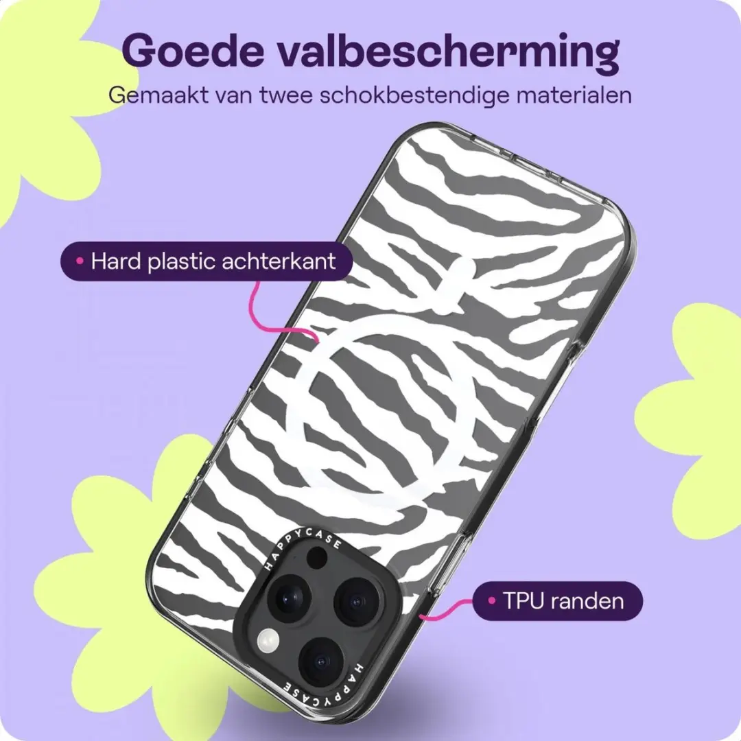 HappyCase Joy Hoesje iPhone 16 Pro - Silver Zebra Print