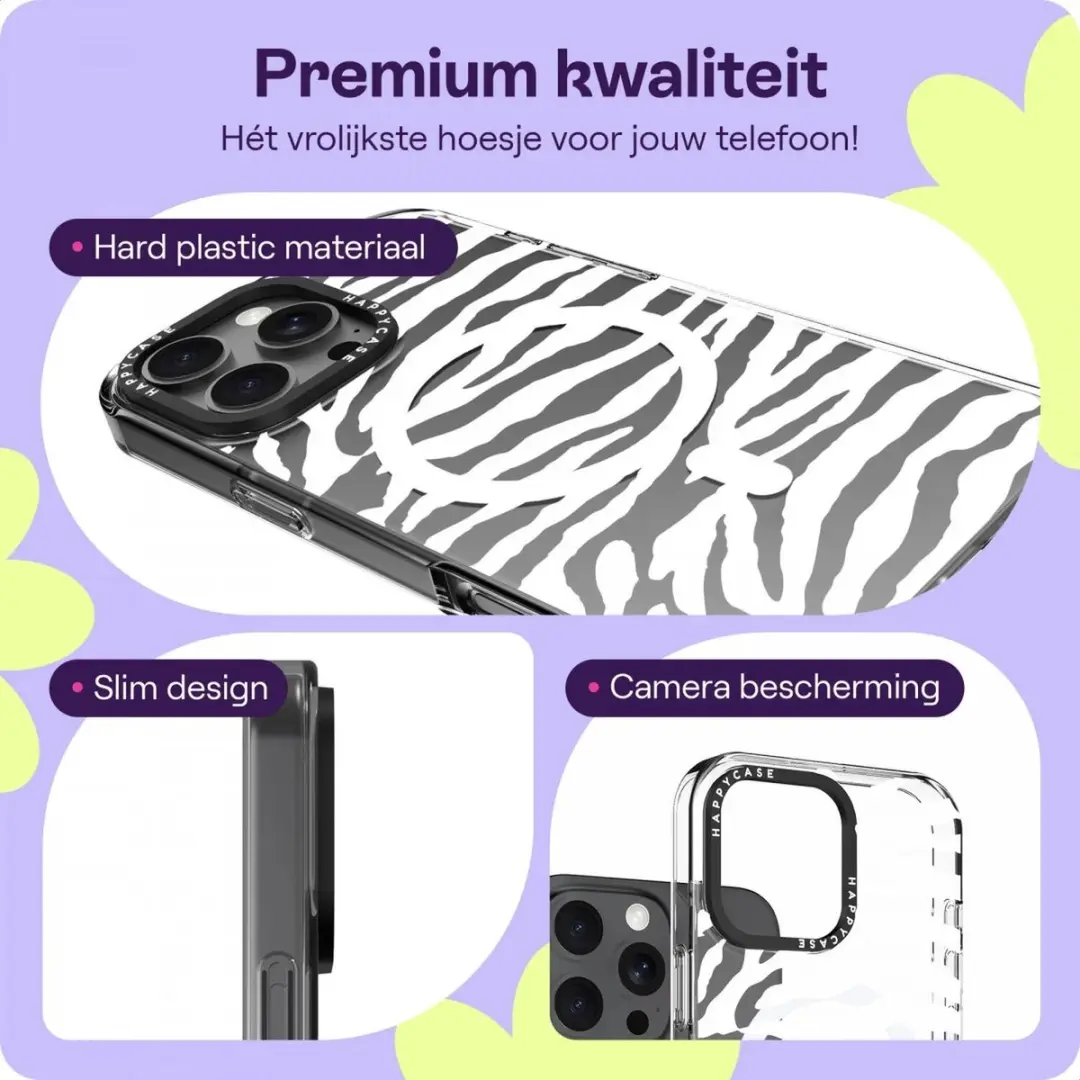 HappyCase Joy Hoesje iPhone 16 Pro Max - MagSafe - Silver Zebra Print