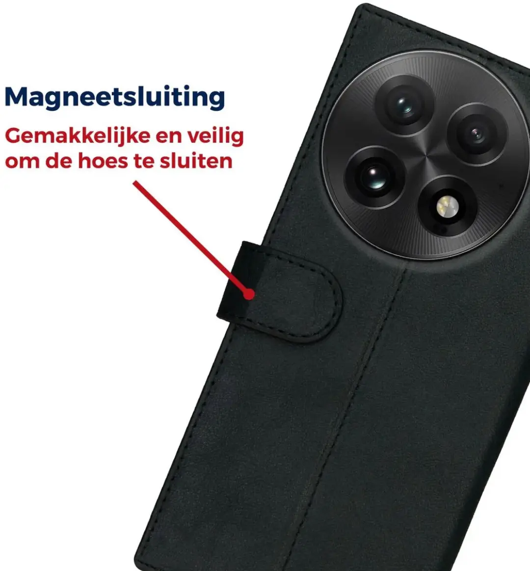 Rosso Deluxe Echt Leer Hoesje OnePlus 13 - 3 Pasjes - Zwart