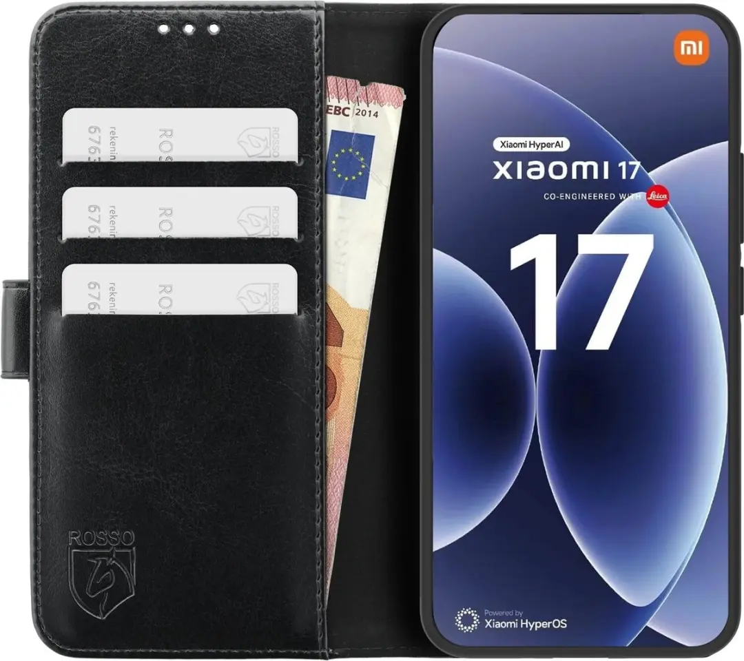Rosso Element Wallet Book Case Xiaomi 17 - 3 Pasjes - Zwart