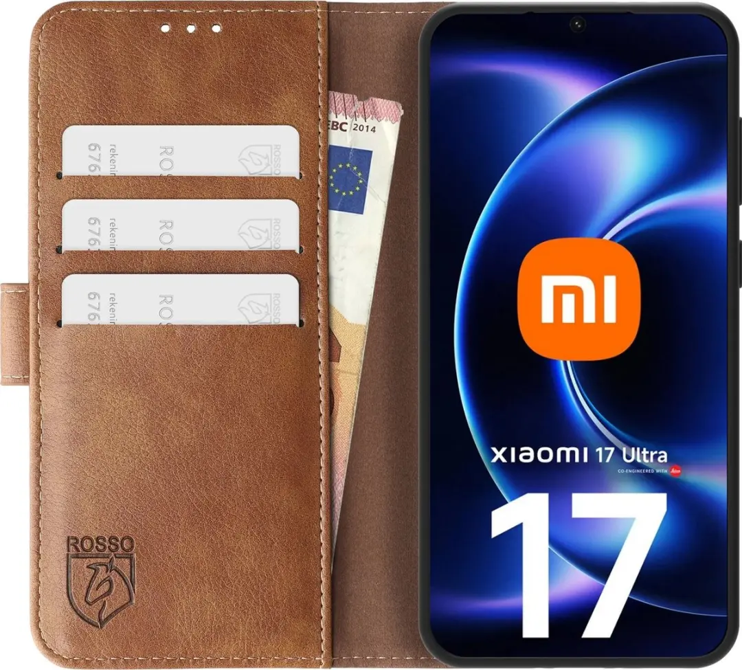 Rosso Element Wallet Book Case Xiaomi 17 Ultra - 3 Pasjes - Bruin
