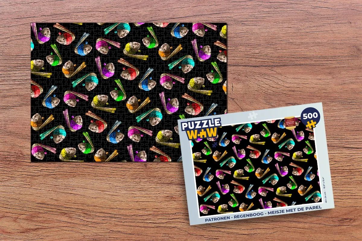 PuzzleWow Regenboog Legpuzzel 500 Stuks - Meisje met de parel - Multicolor