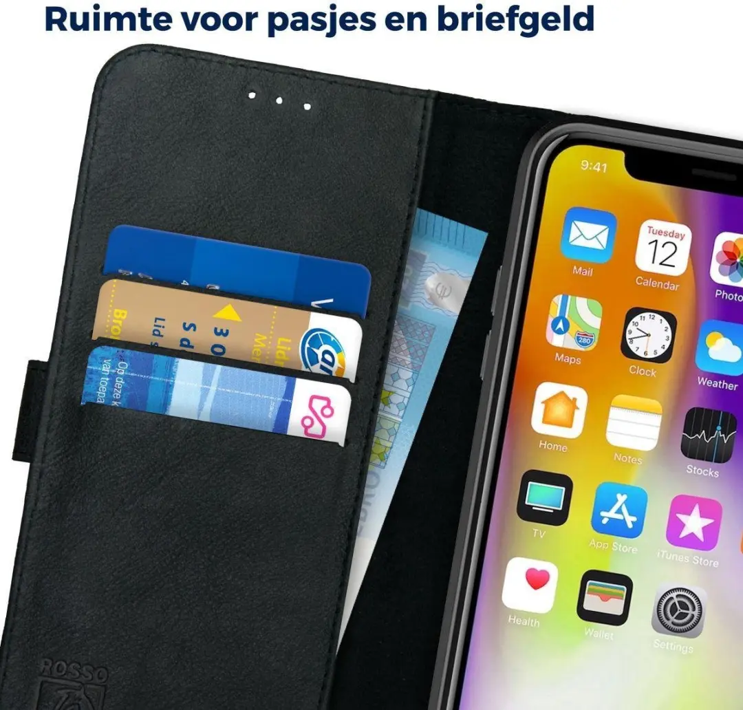Rosso Deluxe Book Case iPhone XS Max - 3 Pasjes - Zwart