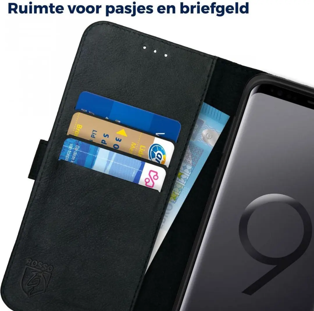 Rosso Deluxe Book Case 33413 - Samsung Galaxy S9 Plus - 3 Pasjes - Zwart