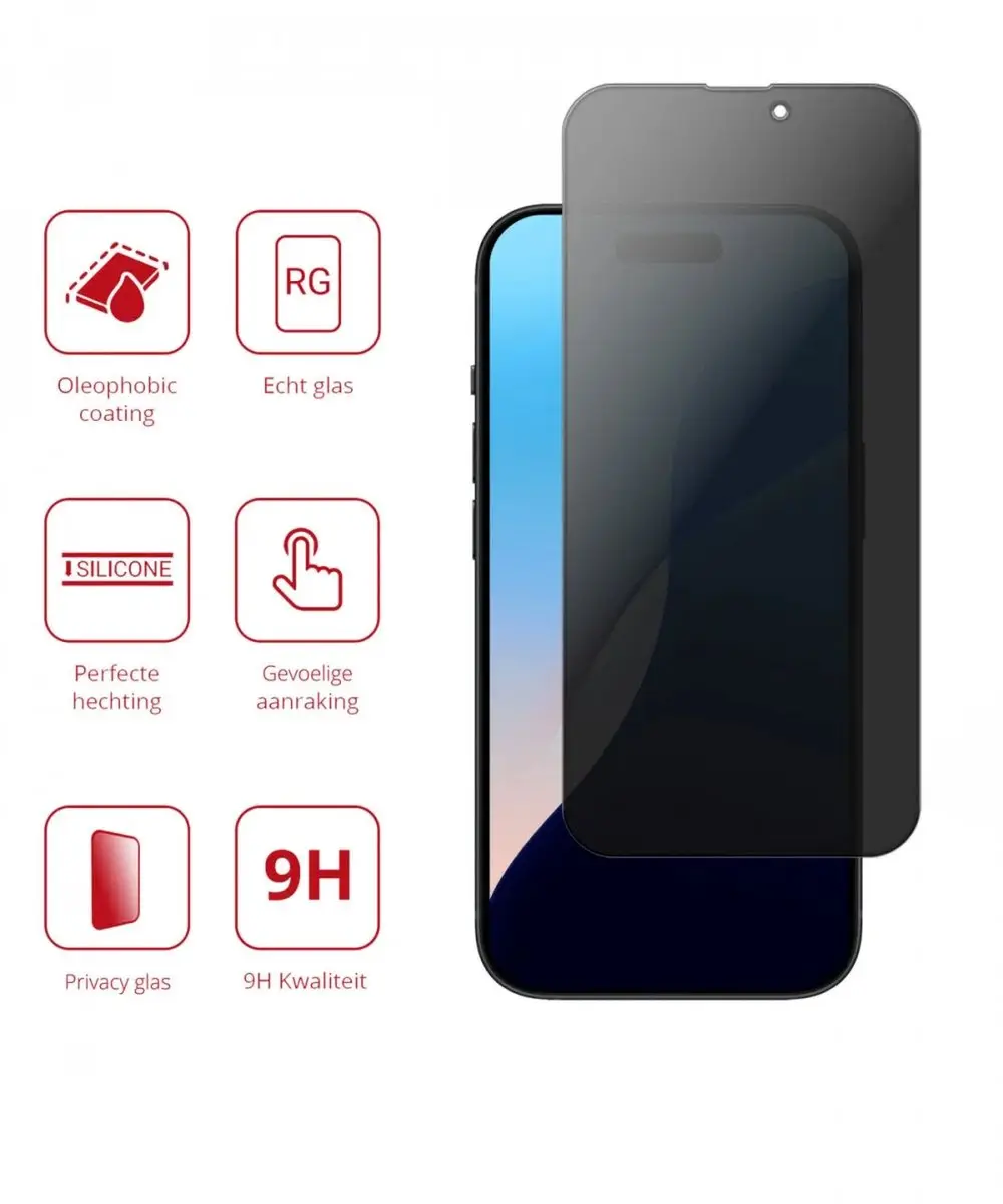 Rosso 9H Privacy Screen Protector iPhone 16 - Gehard Glas