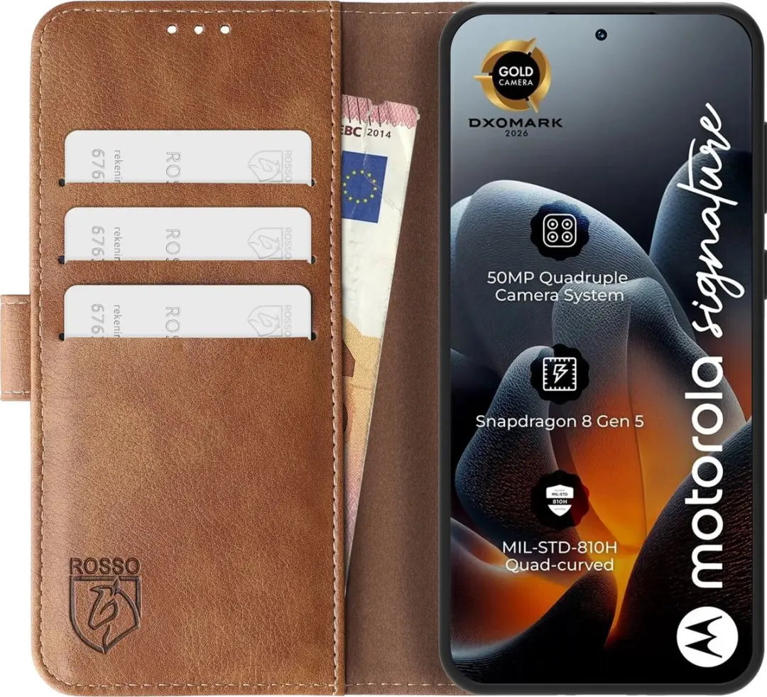 Rosso Element Wallet Book Case 260396 - Motorola Signature - 3 Pasjes - Bruin