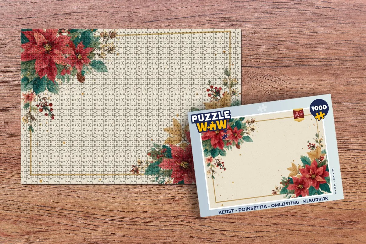 PuzzleWow Kerst Puzzle Poinsettia 1000 Stuks - Kleurrijk