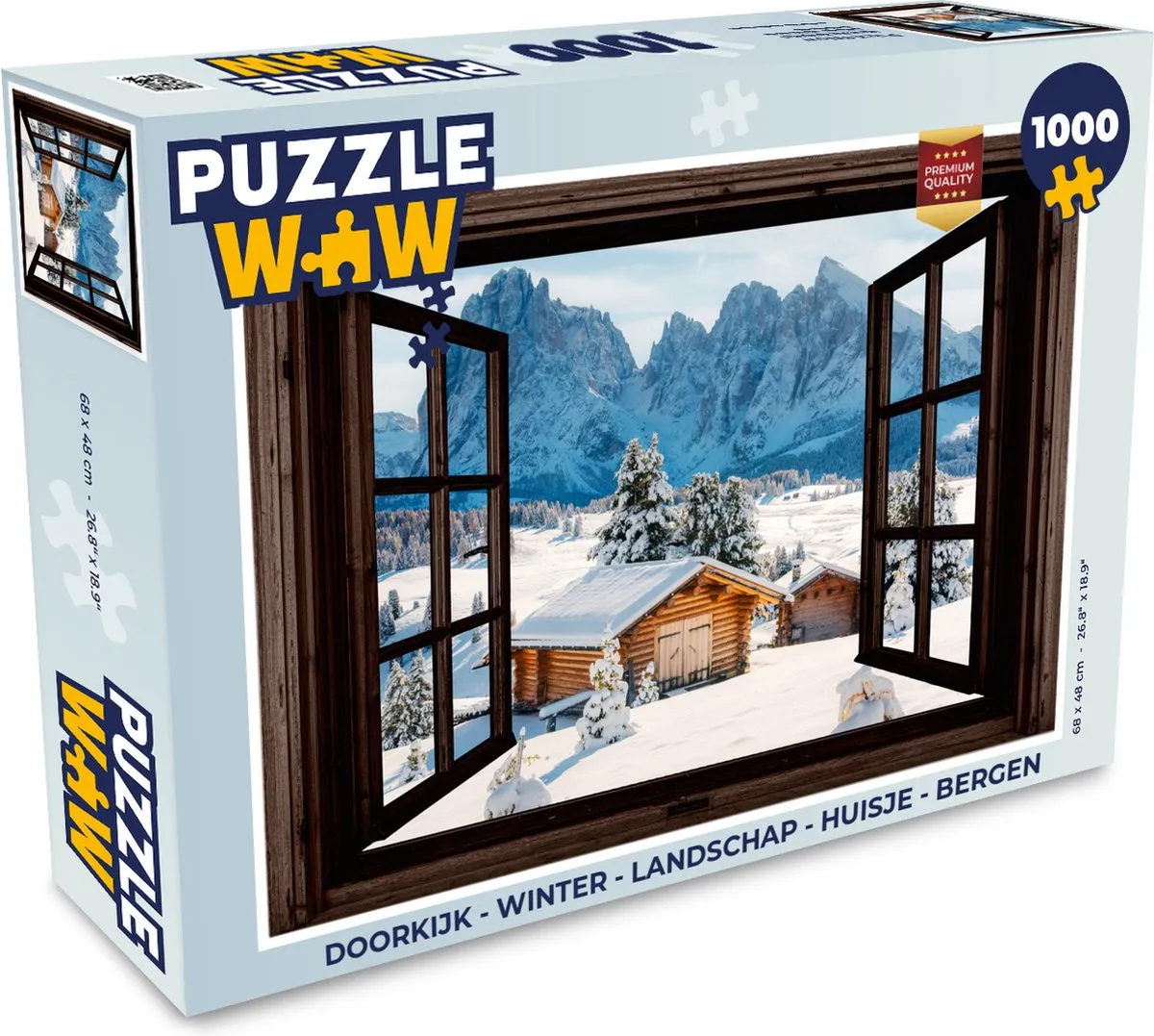PuzzleWow Doorkijk Winter Landschap Huisje Bergen Legpuzzel 1000 Stuks