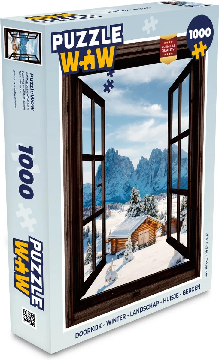 PuzzleWow Doorkijk Winter Landschap Huisje Bergen Legpuzzel 1000 Stuks