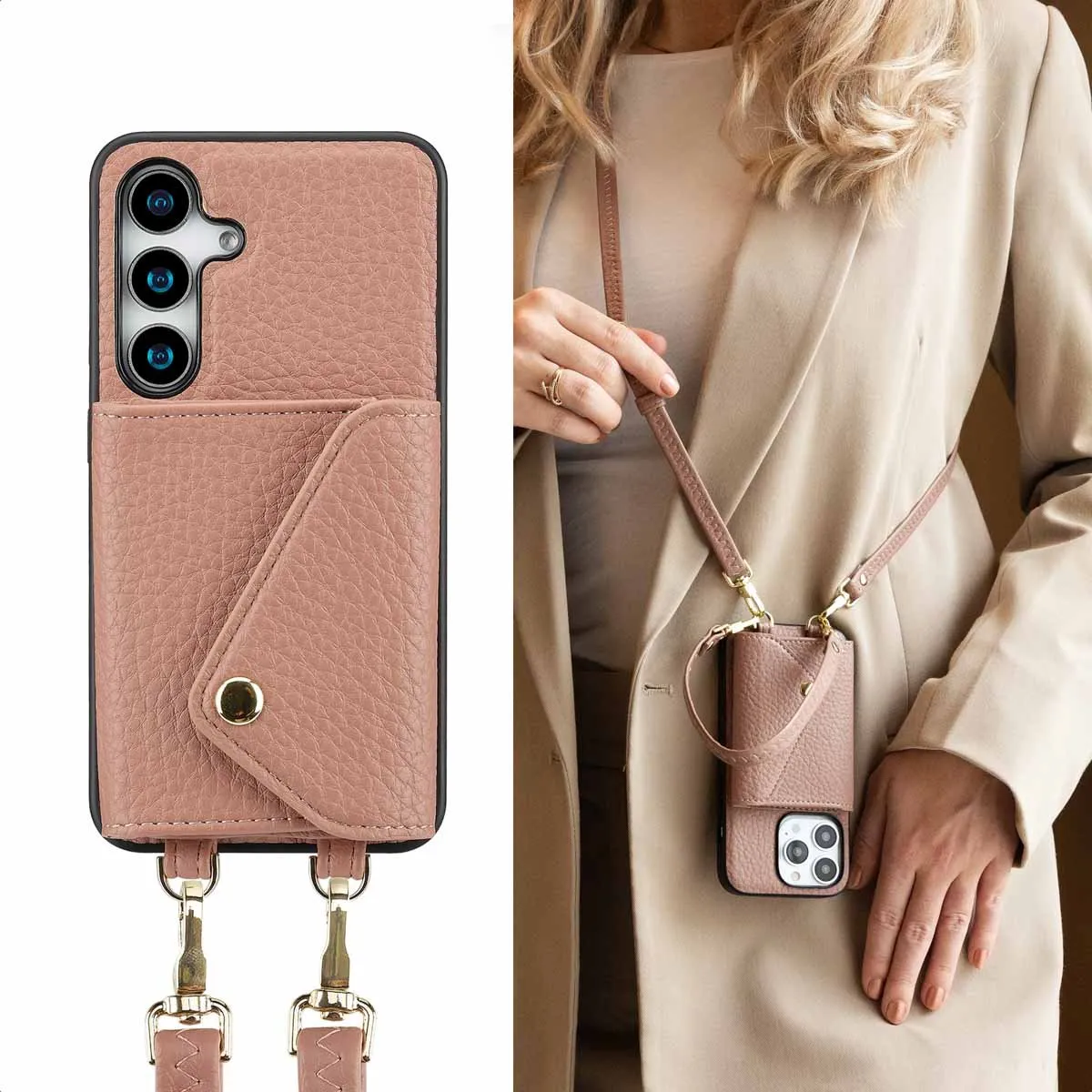 Selencia Hoesje - Geschikt voor Samsung Galaxy S24 / S25 - Sera Koordhoes met pashouder envelop - Old Pink