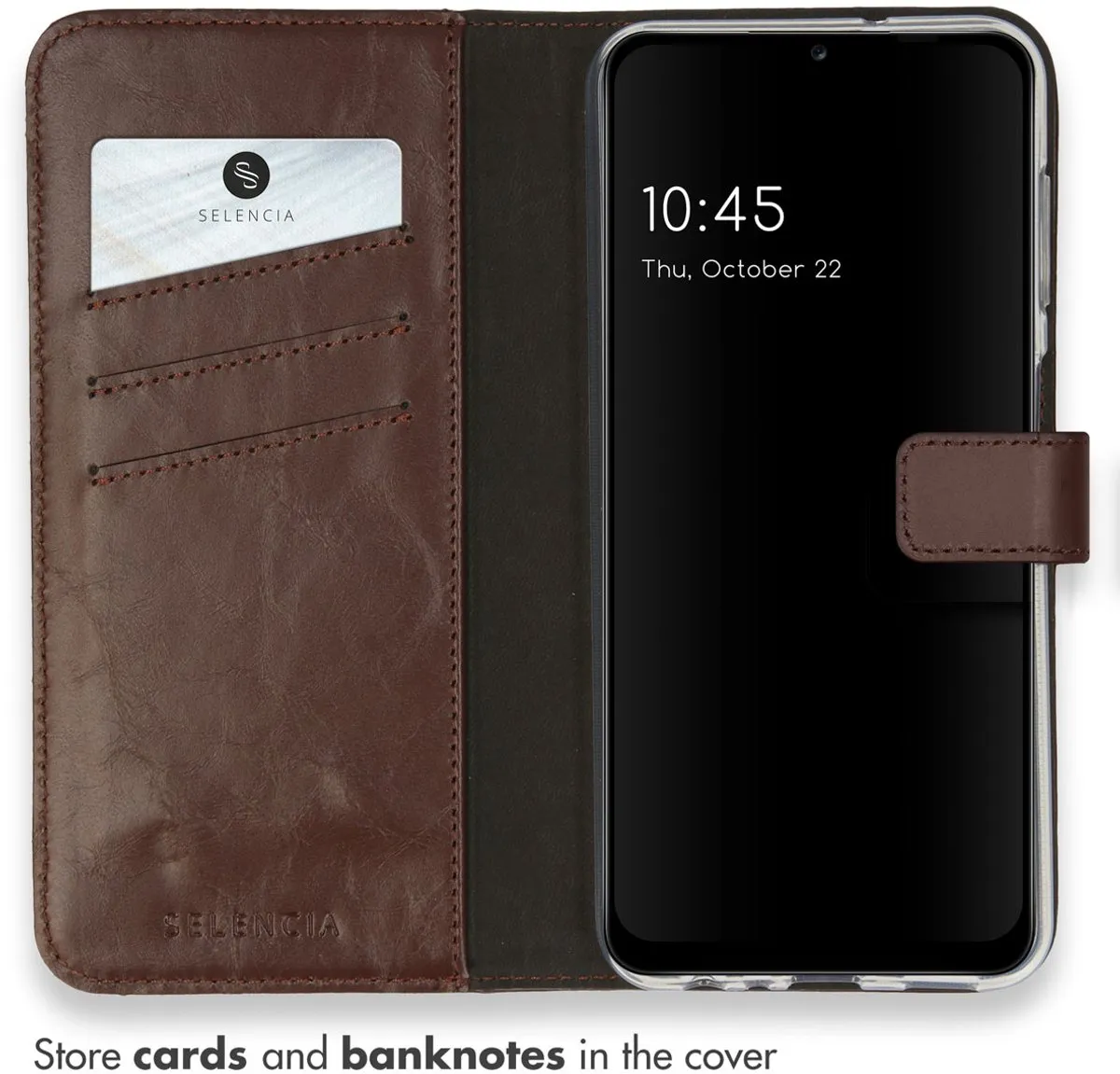 Selencia Hoesje Samsung Galaxy A13 4G - Echt Lederen Bookcase Bruin
