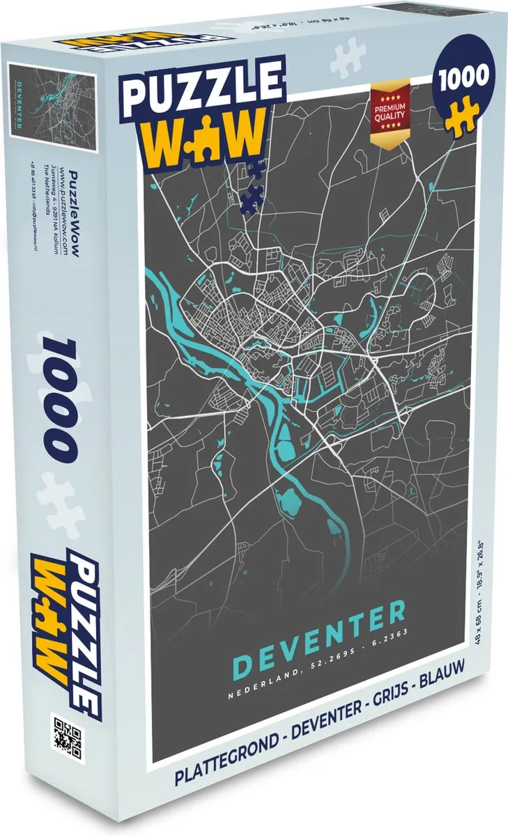 PuzzleWow Deventer Plattegrond Legpuzzel 1000 Stuks - Multicolor