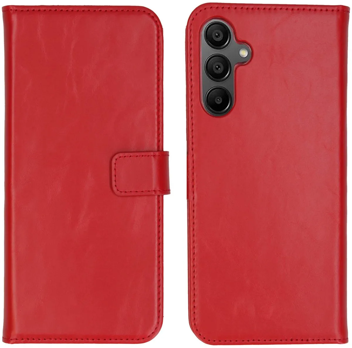 Selencia Hoesje Samsung Galaxy A15 - Echt Lederen Bookcase Rood - 3 Pasjes