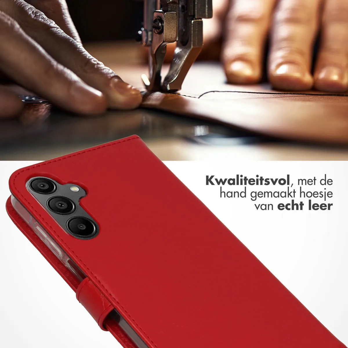 Selencia Hoesje Samsung Galaxy A15 - Echt Lederen Bookcase Rood - 3 Pasjes