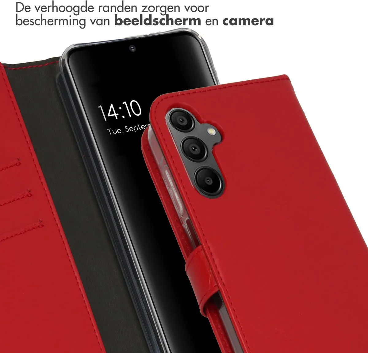 Selencia Hoesje Samsung Galaxy A15 - Echt Lederen Bookcase Rood - 3 Pasjes