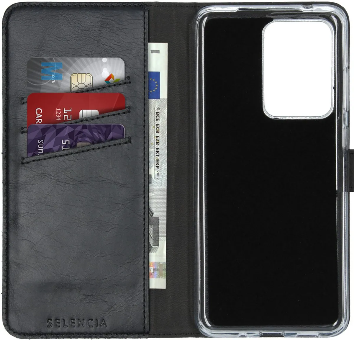 Selencia Hoesje Samsung Galaxy S20 Ultra - Echt Lederen Bookcase 3 Stuks - Zwart