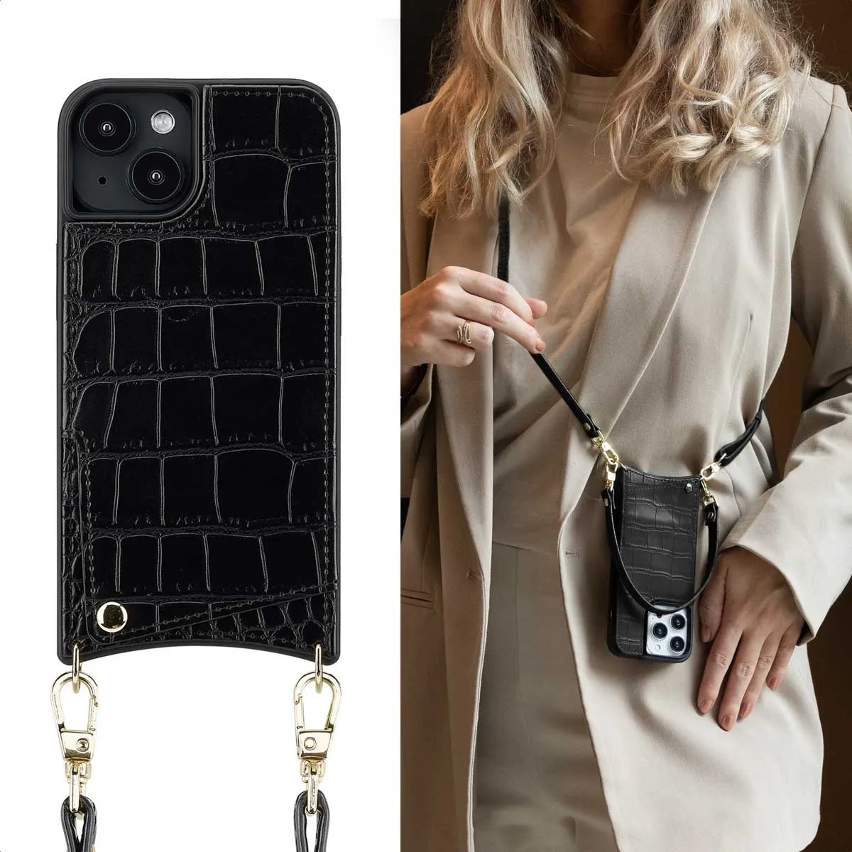 Selencia Croco Backcover Hoesje iPhone 13/14 - Zwart