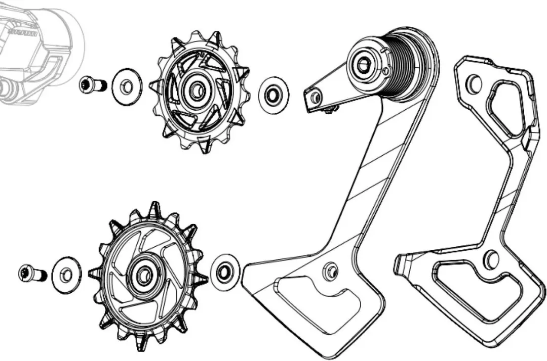 SRAM Rival Xplr AXS E1 Jockeywielsysteem