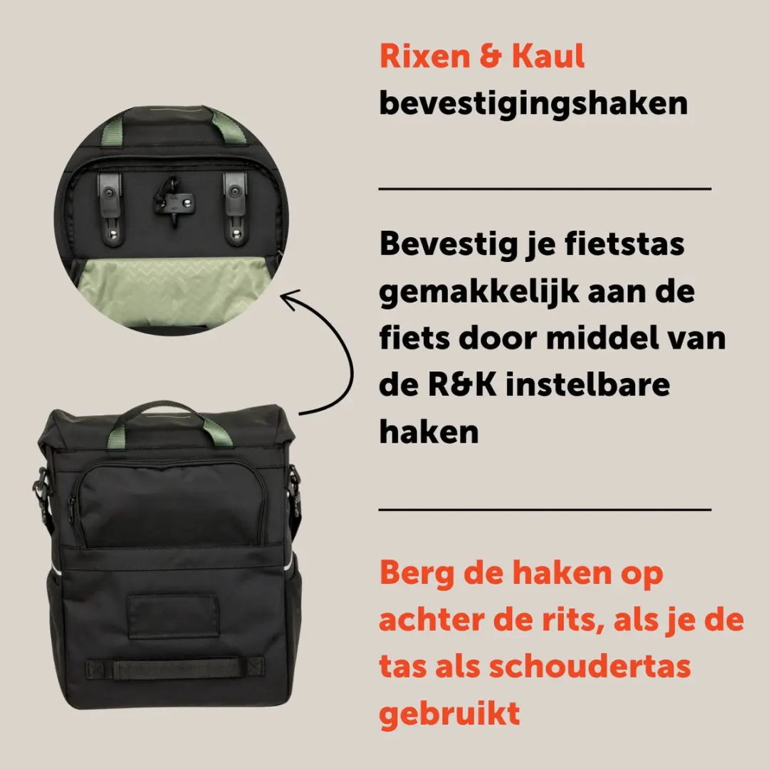 New Looxs Vigo Single Fietstas 20L - Zwart/ Groen - afbeelding 2 van 6