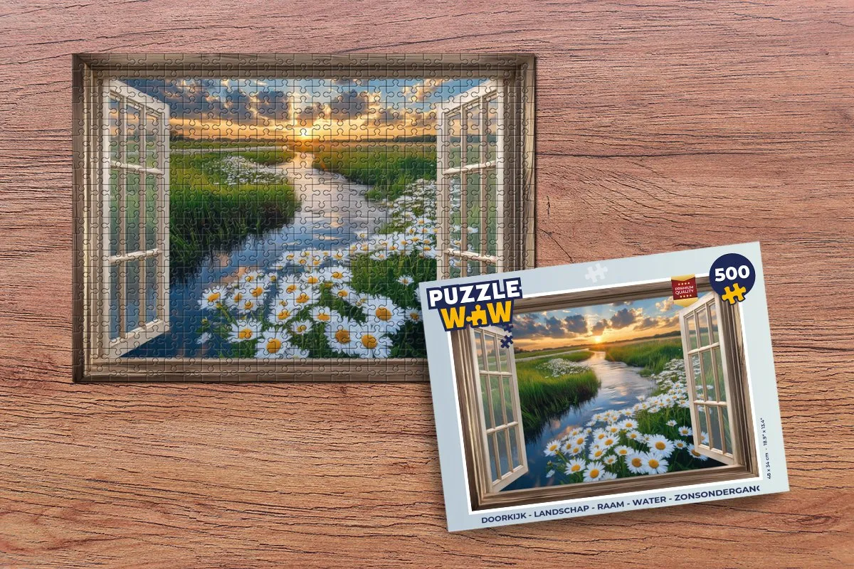 PuzzleWow Doorkijk Landschap Puzzel 500 Stuks - Water/Zonsondergang