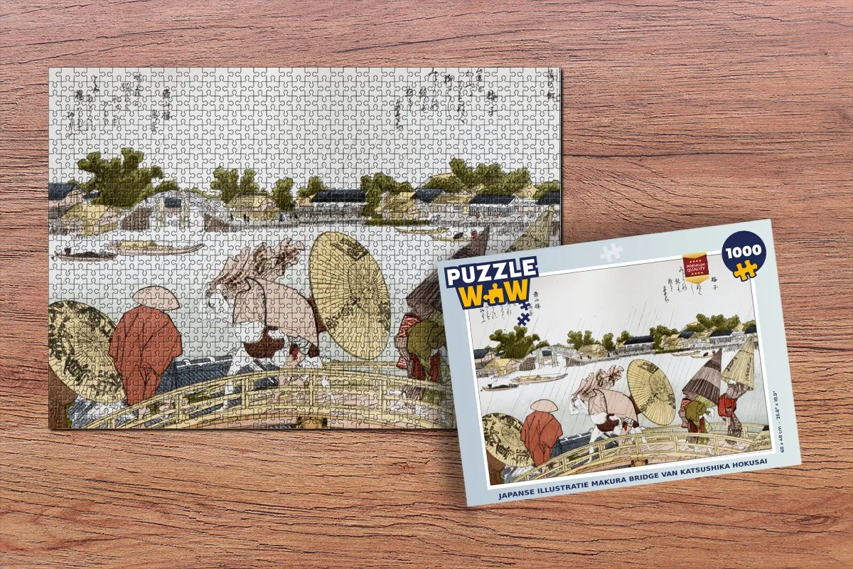 PuzzleWow Japanse illustratie Makura Bridge Legpuzzel 1000 Stuks - Multicolor