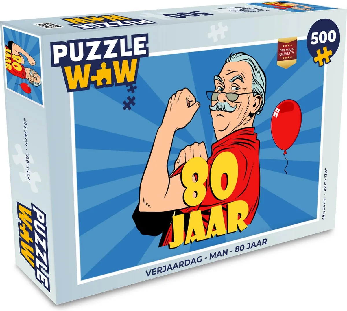 PuzzleWow Verjaardag Man 80 Jaar Legpuzzel 500 Stuks - Multicolor