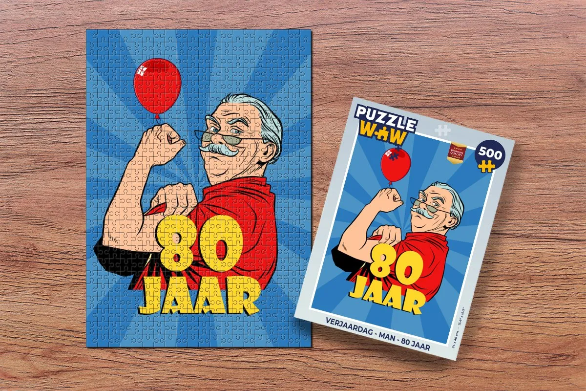 PuzzleWow Verjaardag Man 80 Jaar Legpuzzel 500 Stuks - Multicolor