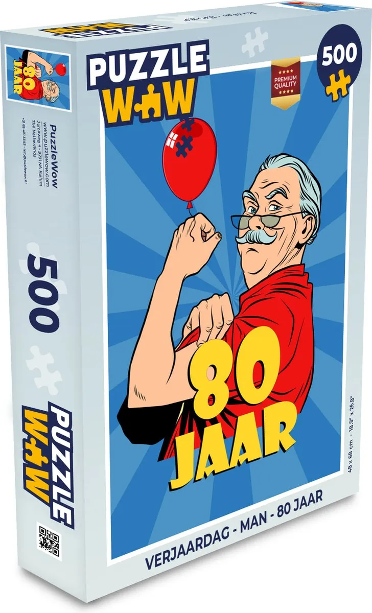 PuzzleWow Verjaardag Man 80 Jaar Legpuzzel 500 Stuks - Multicolor
