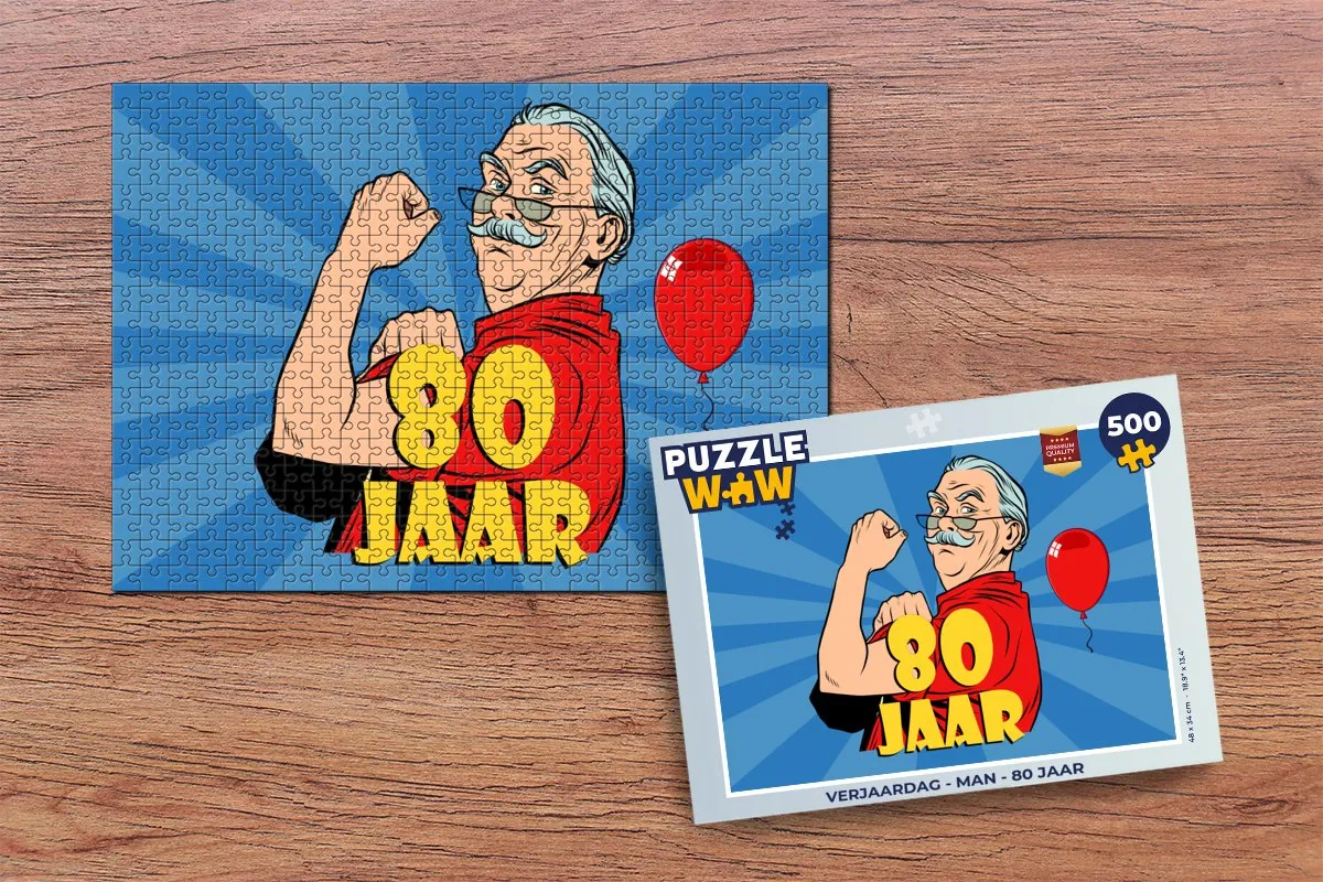 PuzzleWow Verjaardag Man 80 Jaar Legpuzzel 500 Stuks - Multicolor
