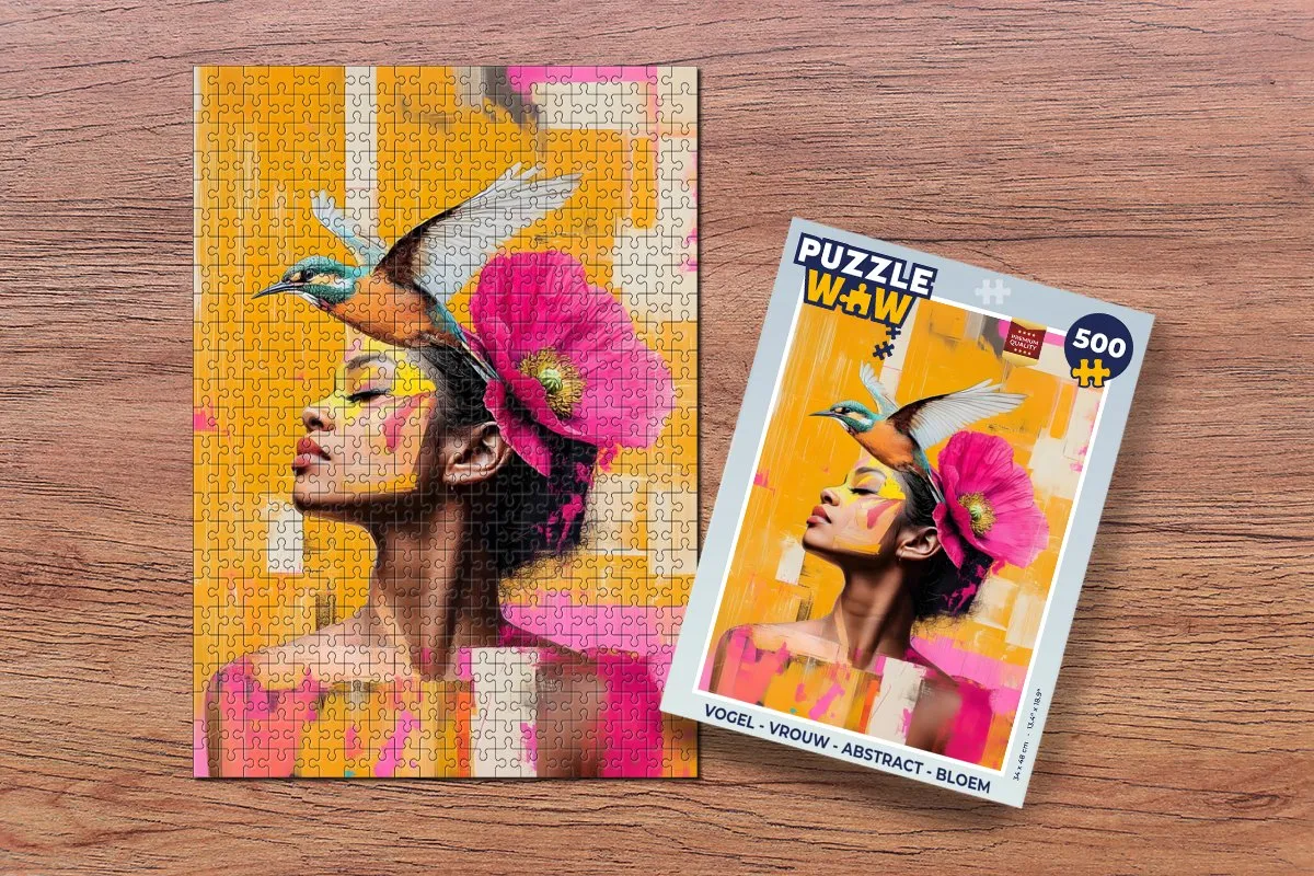 PuzzleWow Vogel Abstract Bloem Legpuzzel 500 Stuks - Vrouw/Vogel